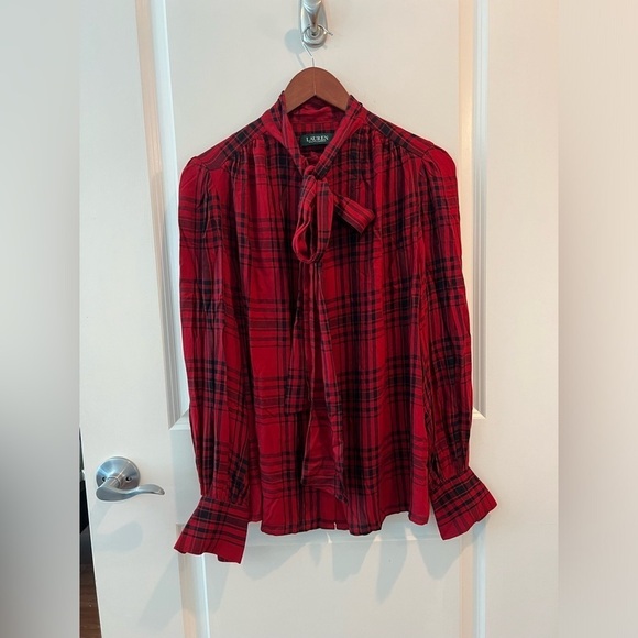 Lauren Ralph Lauren Red Klaryce Plaid Button-Down Blouse Size L NWT - Picture 4 of 16
